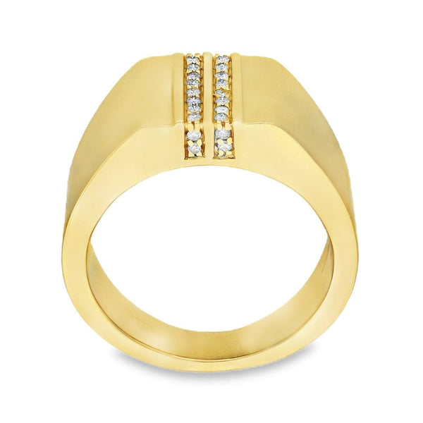 9ct Yellow Gold Double Diamond-Channel Signet - Size U - 12mm