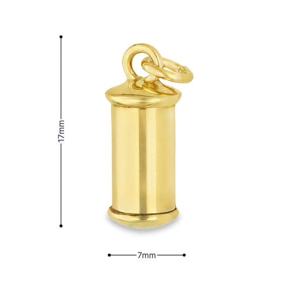 9ct Yellow Gold Ashes Cylinder Pendant - 7x17x7mm - 2.0g