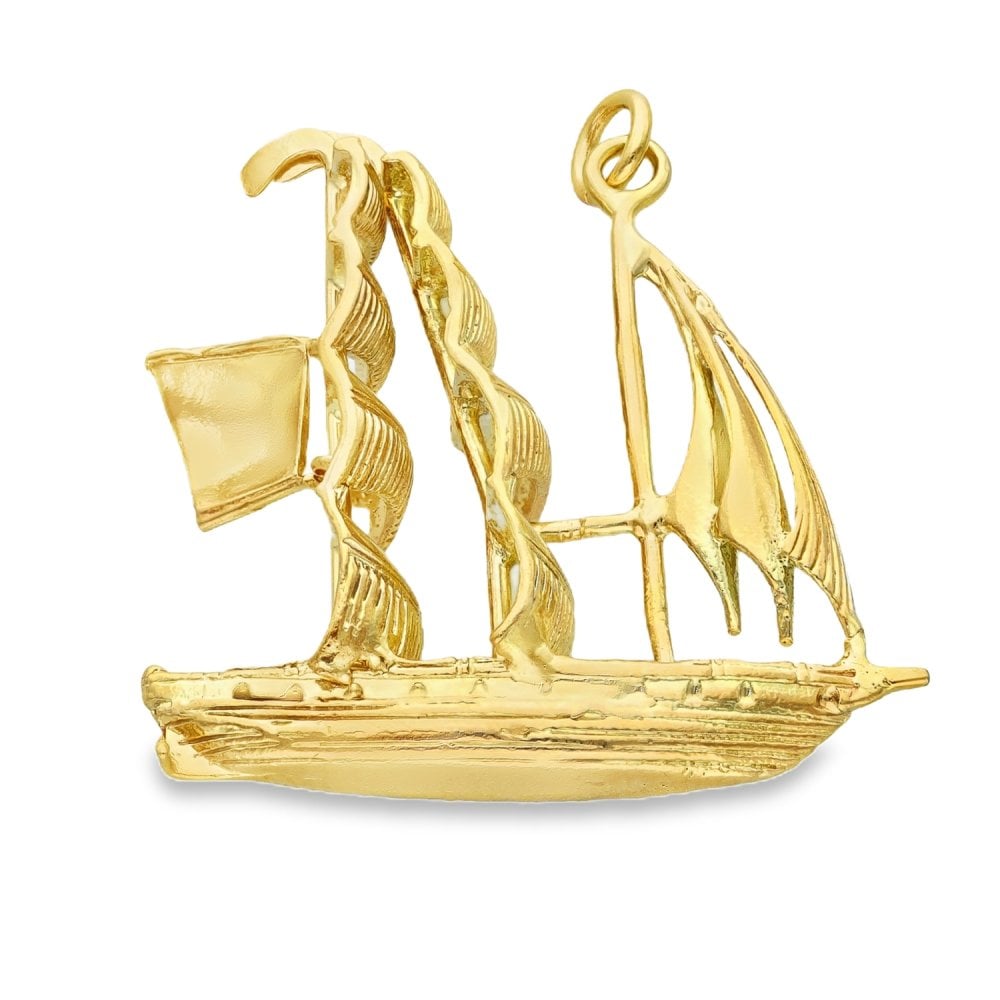 9ct Yellow Gold Ship Pendant - 32x29x10mm - 6.5g