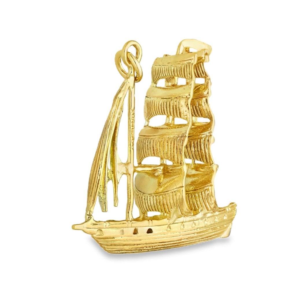 9ct Yellow Gold Ship Pendant - 32x29x10mm - 6.5g