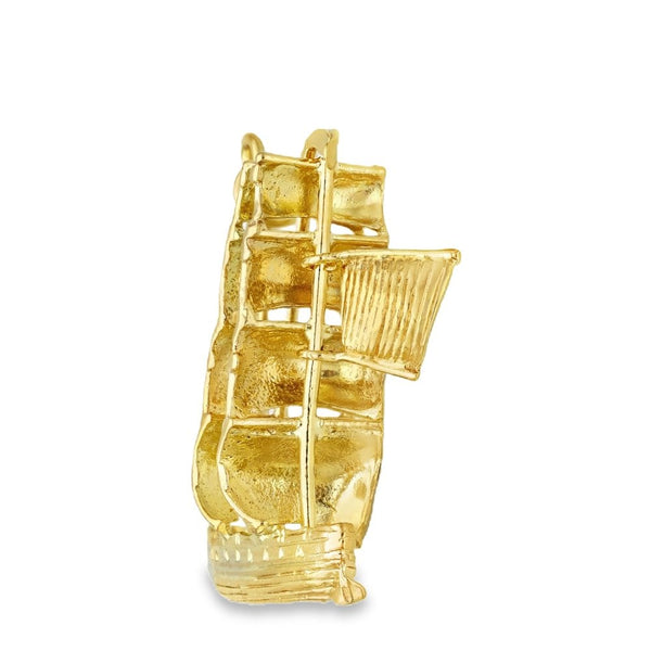9ct Yellow Gold Ship Pendant - 32x29x10mm - 6.5g