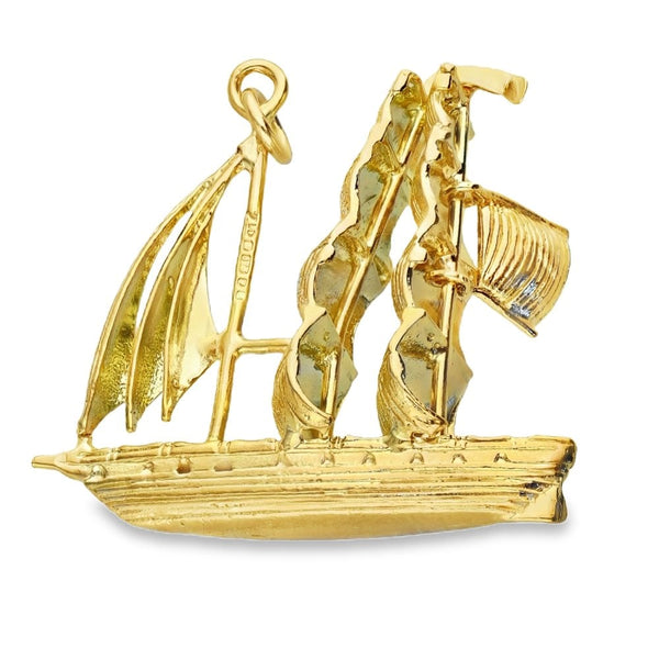 9ct Yellow Gold Ship Pendant - 32x29x10mm - 6.5g