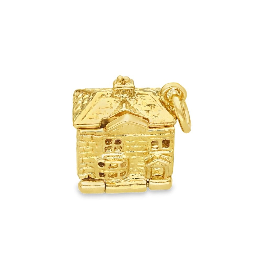 9ct Yellow Gold Hinged House Pendant - 12x12x8mm - 3.6g
