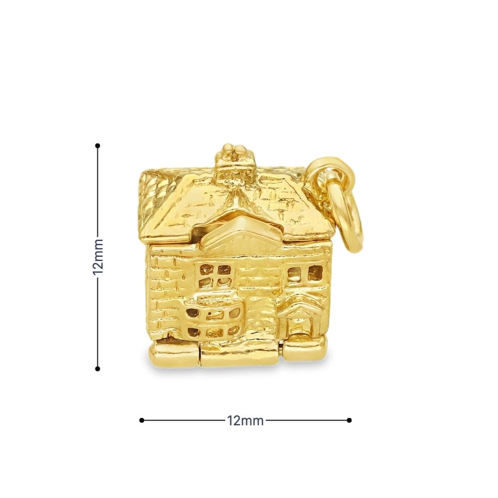 9ct Yellow Gold Hinged House Pendant - 12x12x8mm - 3.6g