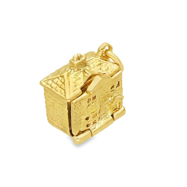 9ct Yellow Gold Hinged House Pendant - 12x12x8mm - 3.6g