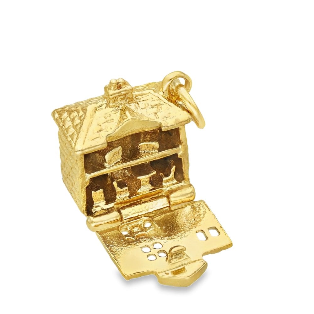 9ct Yellow Gold Hinged House Pendant - 12x12x8mm - 3.6g