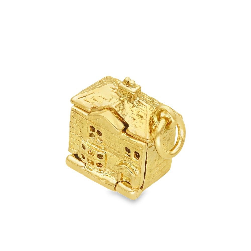 9ct Yellow Gold Hinged House Pendant - 12x12x8mm - 3.6g