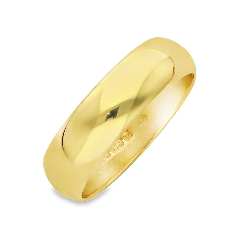 18ct Yellow Gold D-Shape Wedding Band - Size J½ - 5mm