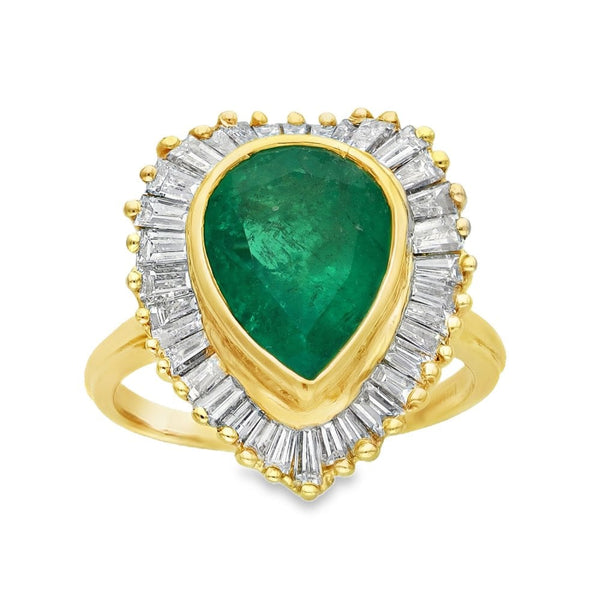 18ct Yellow Gold Emerald & Diamond Cluster Ring -Size P½ -1.70ct