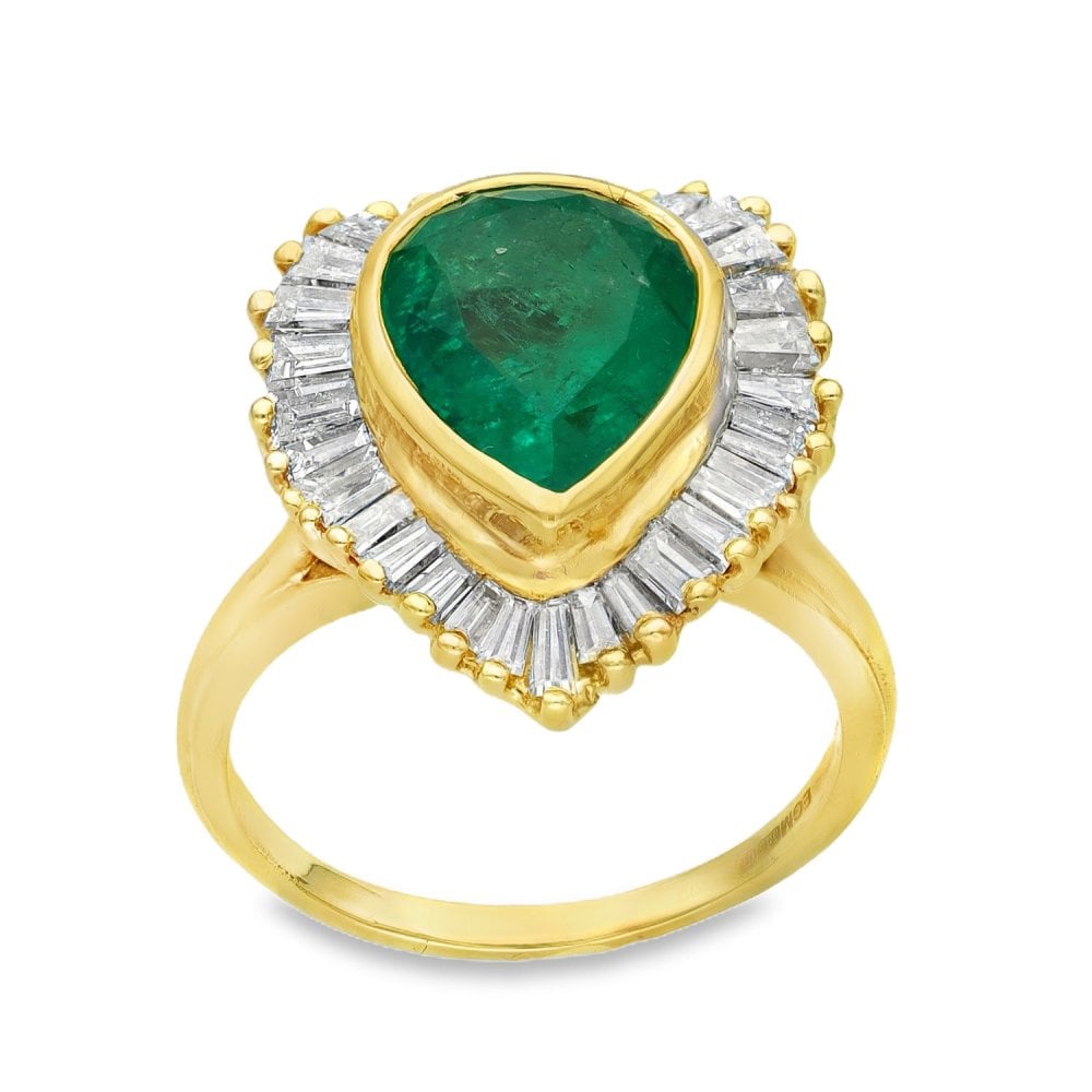 18ct Yellow Gold Emerald & Diamond Cluster Ring -Size P½ -1.70ct