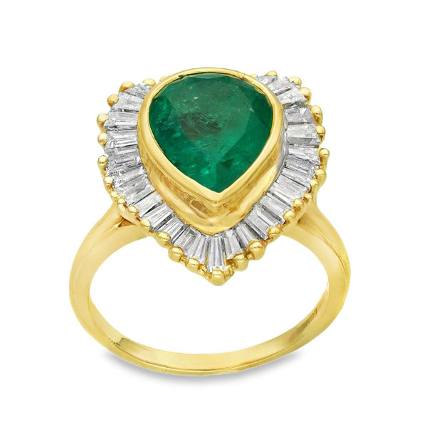 18ct Yellow Gold Emerald & Diamond Cluster Ring -Size P½ -1.70ct