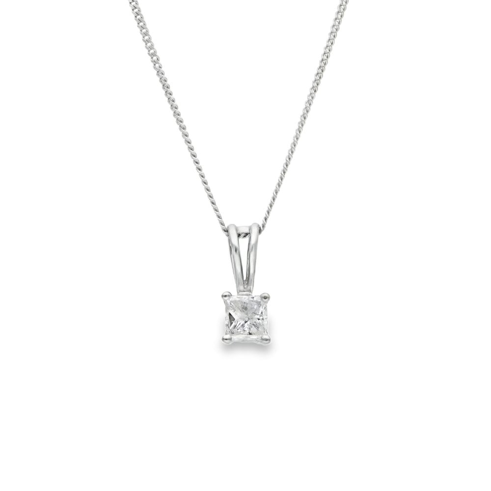 18ct White Gold Diamond Dot Pendant & Necklace - 18" - 0.50ct