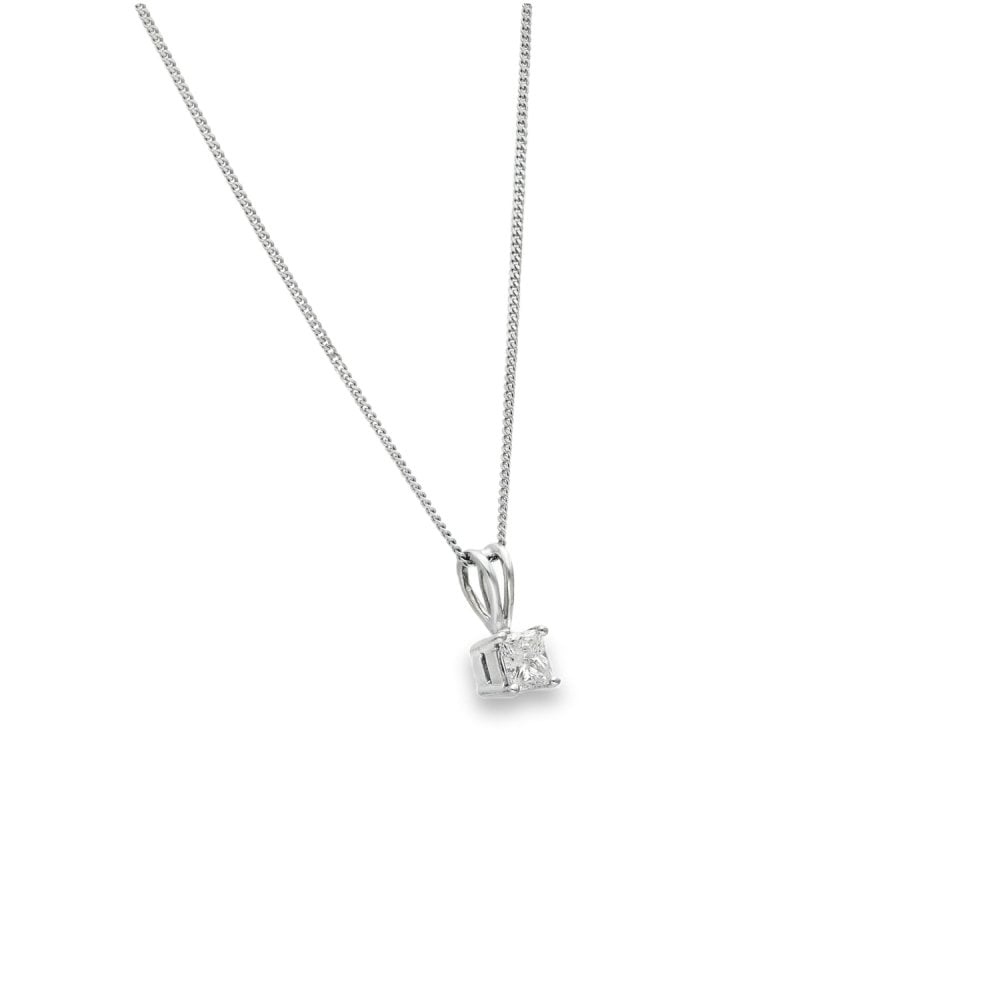 18ct White Gold Diamond Dot Pendant & Necklace - 18" - 0.50ct