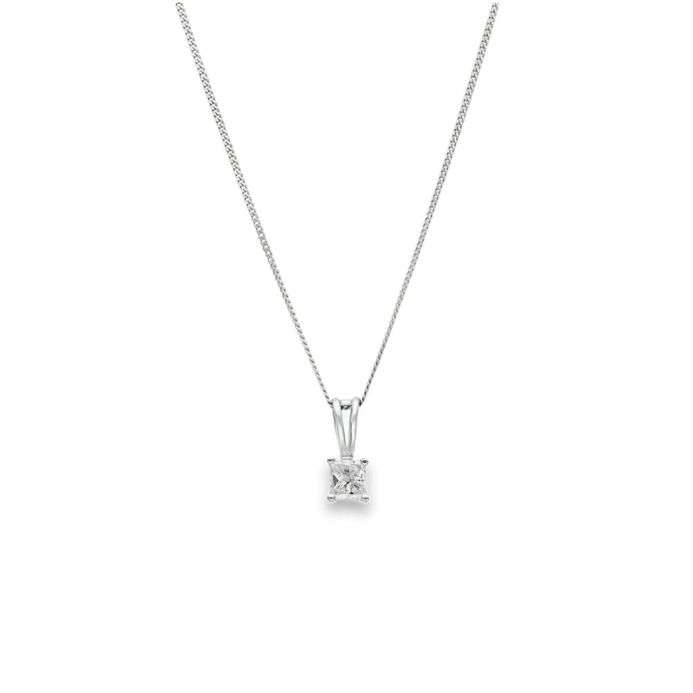 18ct White Gold Diamond Dot Pendant & Necklace - 18" - 0.50ct