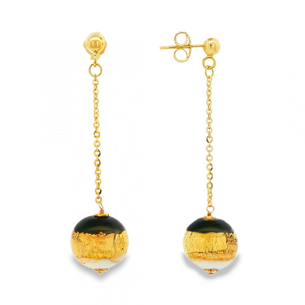 9ct Yellow Gold Glass Bauble Drop Earrings - 13x53x12mm - 6.3g