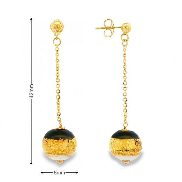 9ct Yellow Gold Glass Bauble Drop Earrings - 13x53x12mm - 6.3g