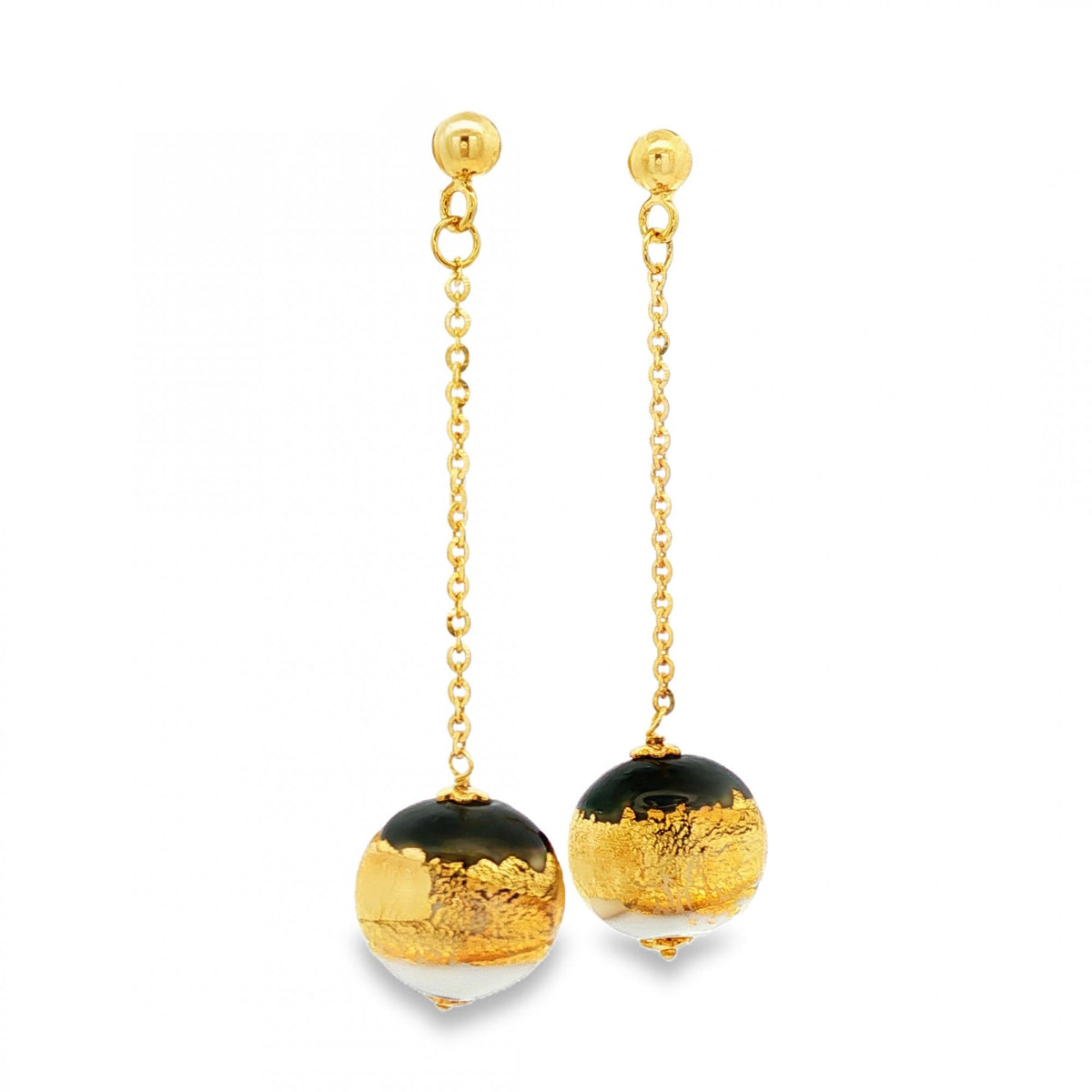 9ct Yellow Gold Glass Bauble Drop Earrings - 13x53x12mm - 6.3g