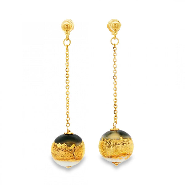 9ct Yellow Gold Glass Bauble Drop Earrings - 13x53x12mm - 6.3g