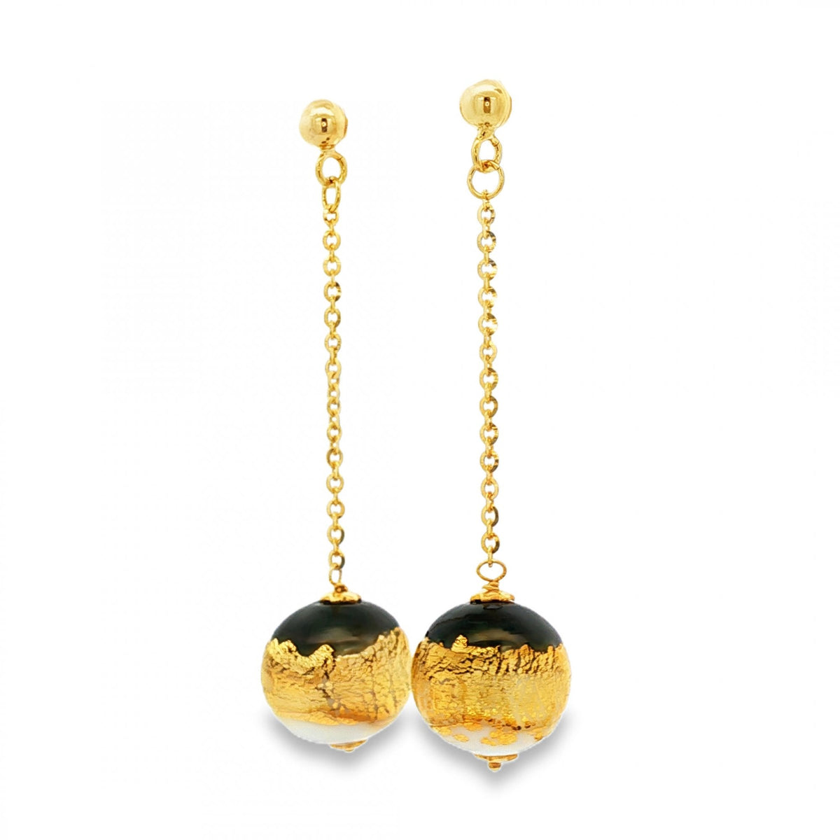 9ct Yellow Gold Glass Bauble Drop Earrings - 13x53x12mm - 6.3g