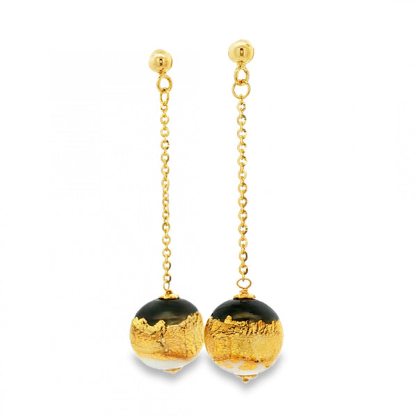 9ct Yellow Gold Glass Bauble Drop Earrings - 13x53x12mm - 6.3g