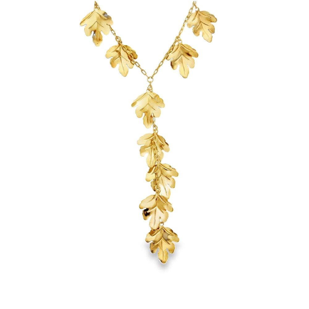 9ct Yellow Gold Leaf Drop Necklace - 12x67x1.5mm - 5.2g