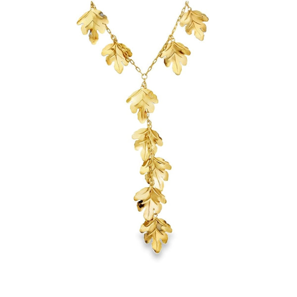 9ct Yellow Gold Leaf Drop Necklace - 12x67x1.5mm - 5.2g