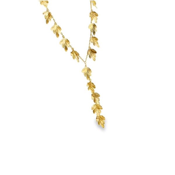 9ct Yellow Gold Leaf Drop Necklace - 12x67x1.5mm - 5.2g