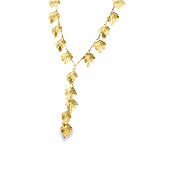 9ct Yellow Gold Leaf Drop Necklace - 12x67x1.5mm - 5.2g