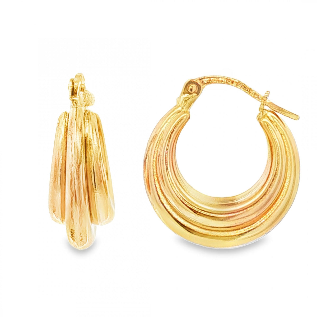 9ct Yellow Gold Graduated Round Hoop Earrings - 7x18x17mm - 2.4g