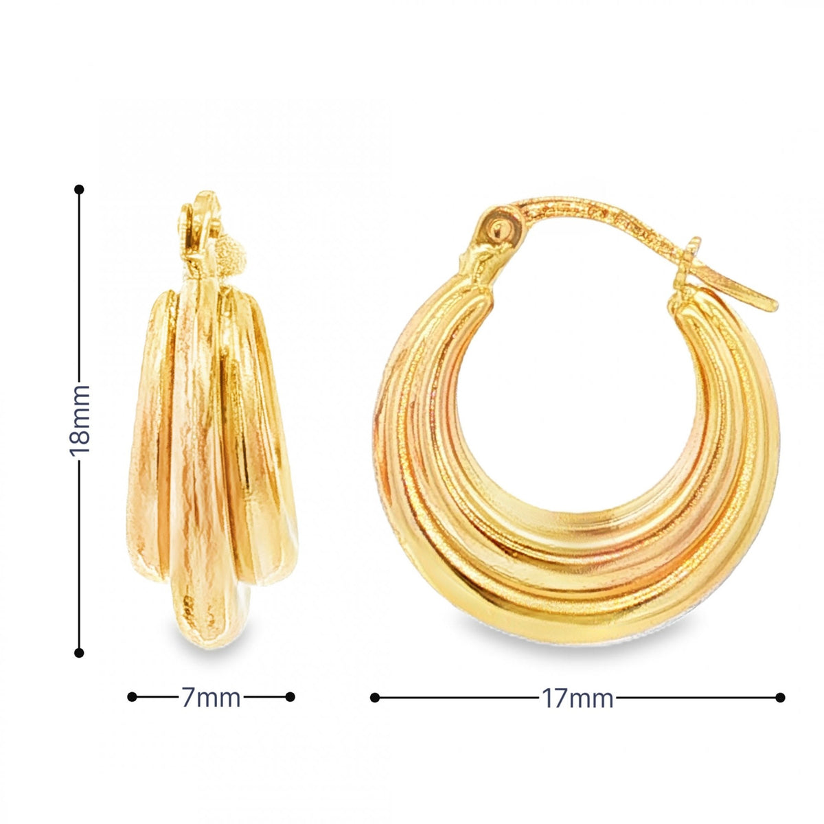 9ct Yellow Gold Graduated Round Hoop Earrings - 7x18x17mm - 2.4g