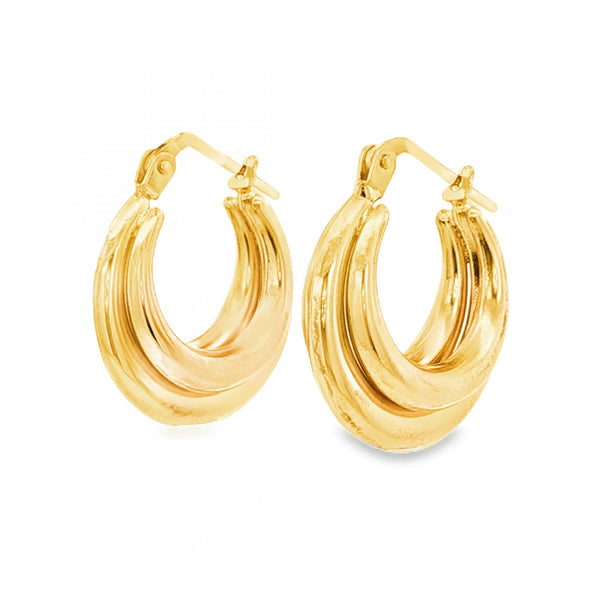 9ct Yellow Gold Graduated Round Hoop Earrings - 7x18x17mm - 2.4g
