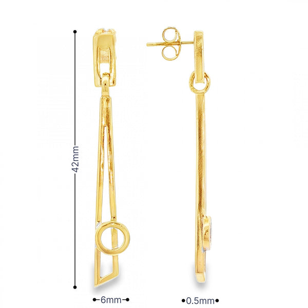 9ct Yellow Gold Long Open Drop Earrings - 6x42x2.5mm - 4.4g