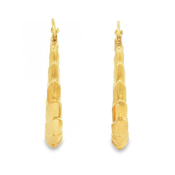 9ct Yellow Gold Ribbed Oval Hoop Earrings - 5x38x26mm - 3.5g