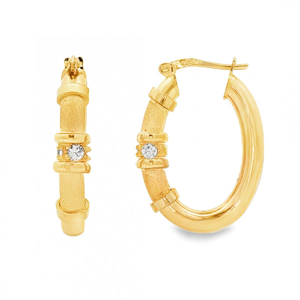 9ct Yellow Gold Oval CZ Hoop Earrings - 4.5x23x17mm - 3.1g