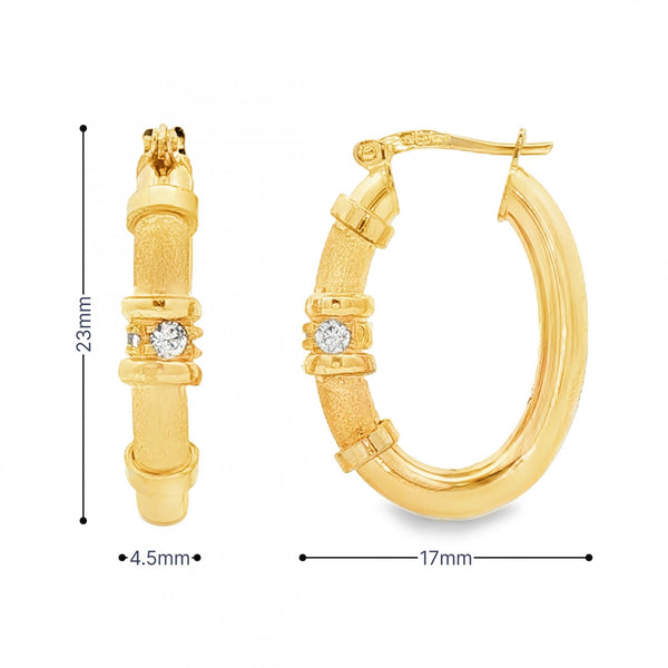 9ct Yellow Gold Oval CZ Hoop Earrings - 4.5x23x17mm - 3.1g