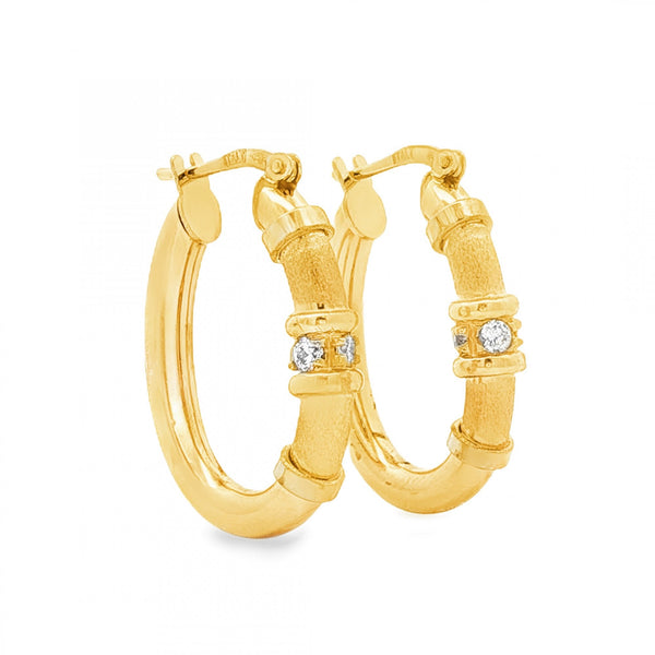 9ct Yellow Gold Oval CZ Hoop Earrings - 4.5x23x17mm - 3.1g