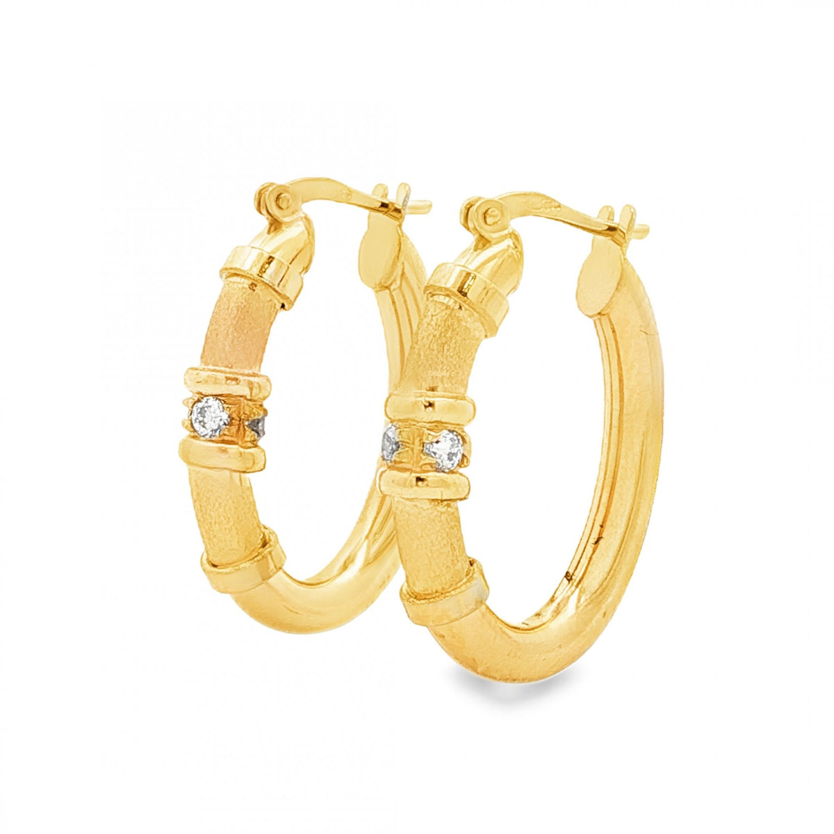 9ct Yellow Gold Oval CZ Hoop Earrings - 4.5x23x17mm - 3.1g