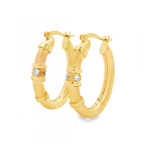 9ct Yellow Gold Oval CZ Hoop Earrings - 4.5x23x17mm - 3.1g