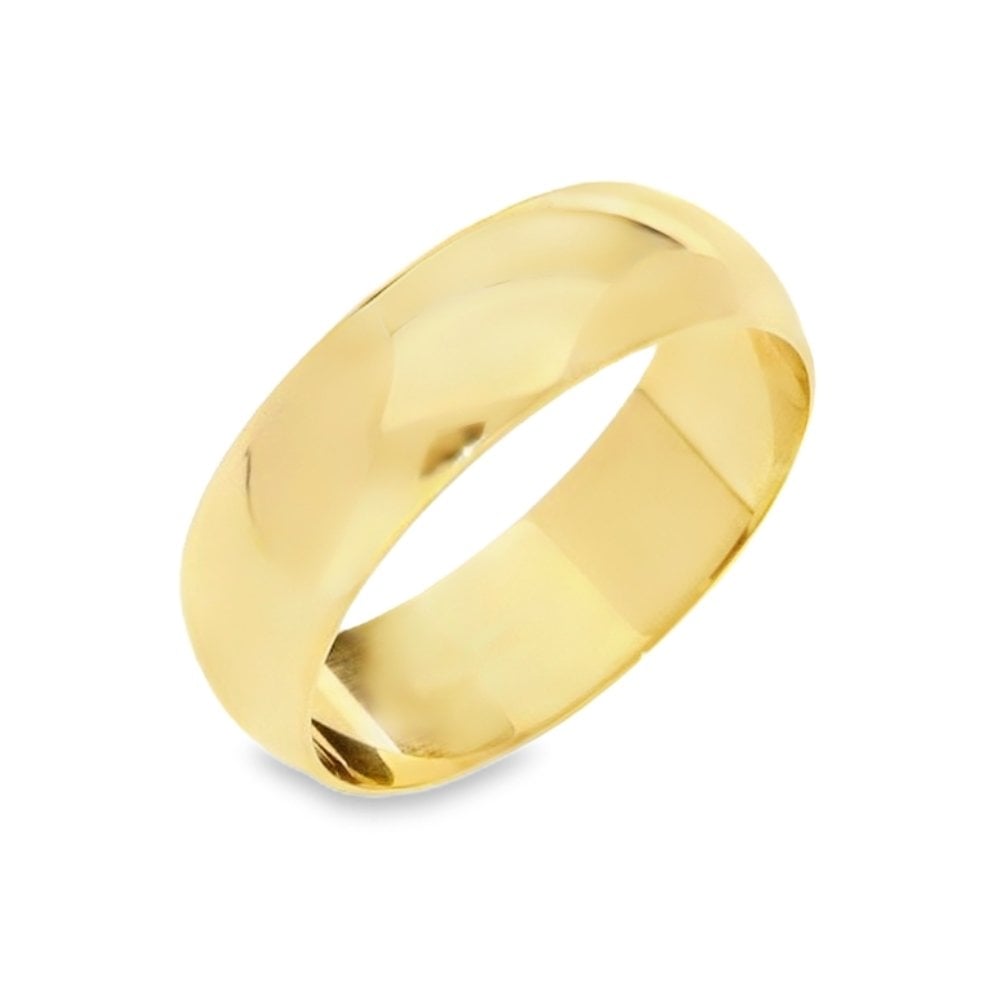 9ct Yellow Gold Plain D-Shape Wedding Ring - Size Q - 6mm