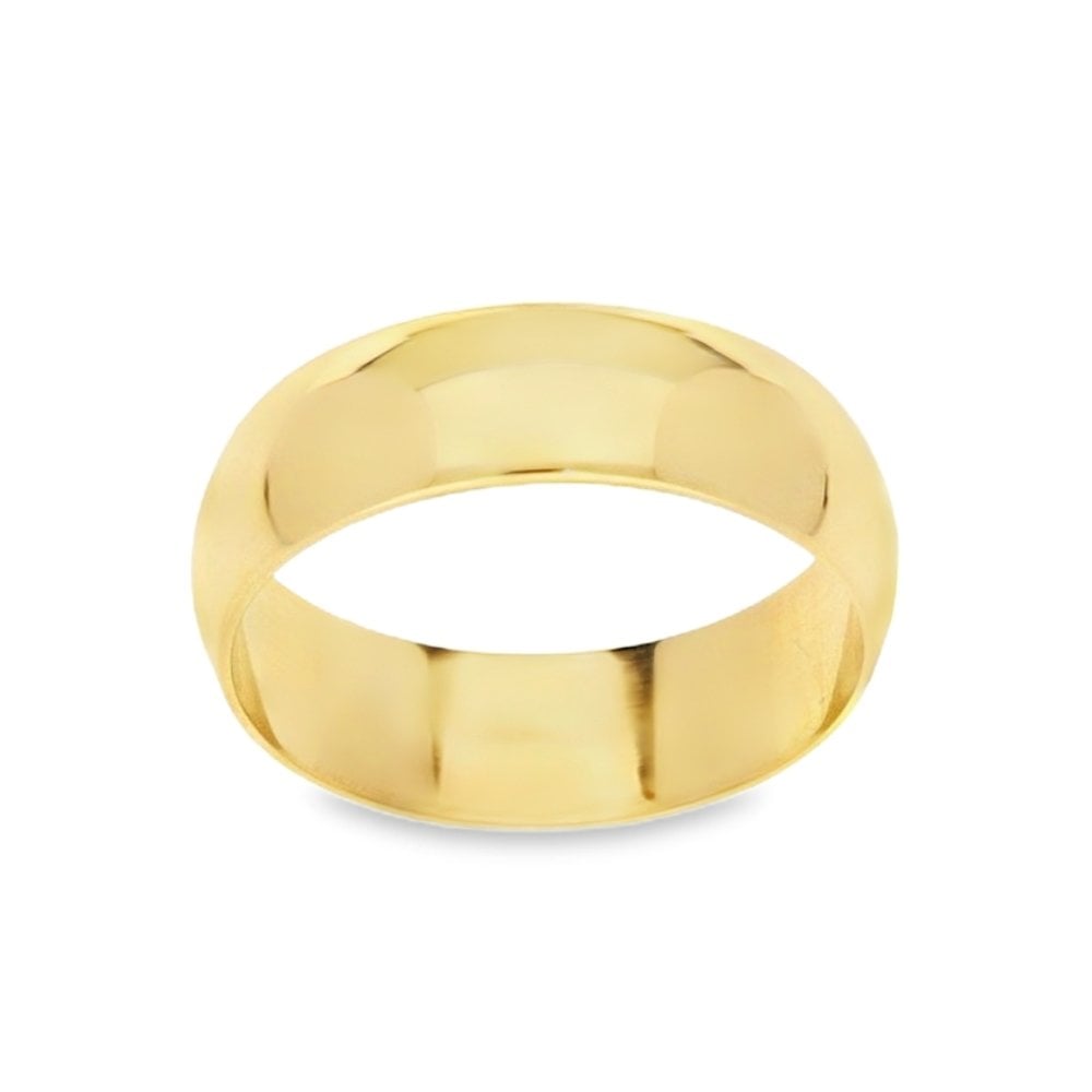 9ct Yellow Gold Plain D-Shape Wedding Ring - Size Q - 6mm