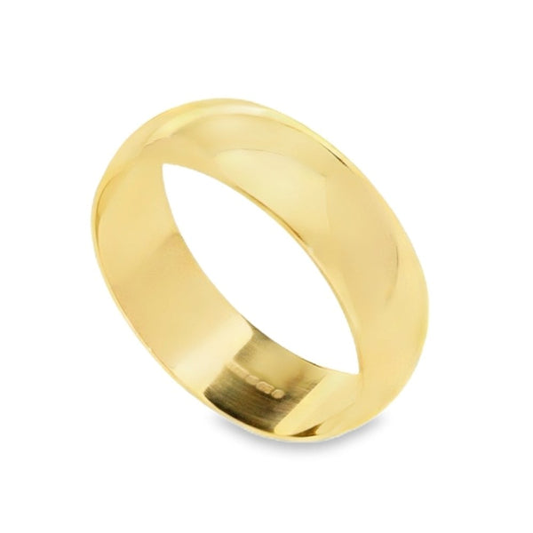 9ct Yellow Gold Plain D-Shape Wedding Ring - Size Q - 6mm
