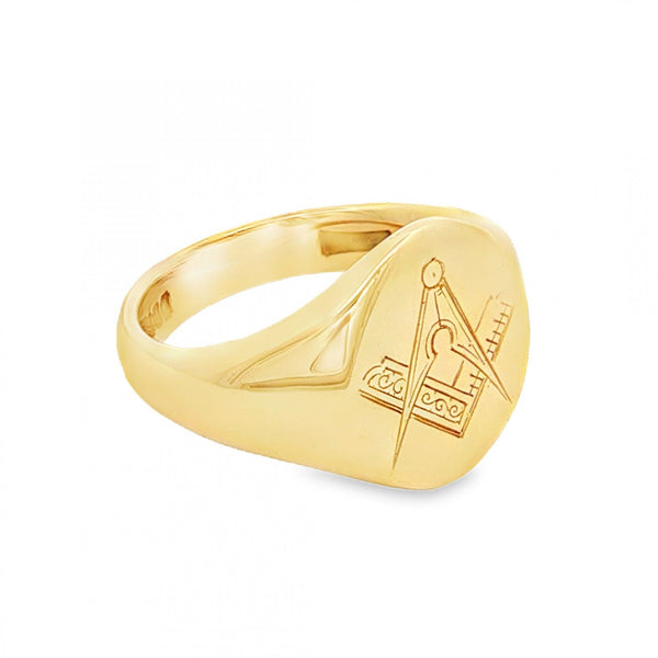 9ct Yellow Gold Masonic Oval Signet Ring - Size M½ - 15mm