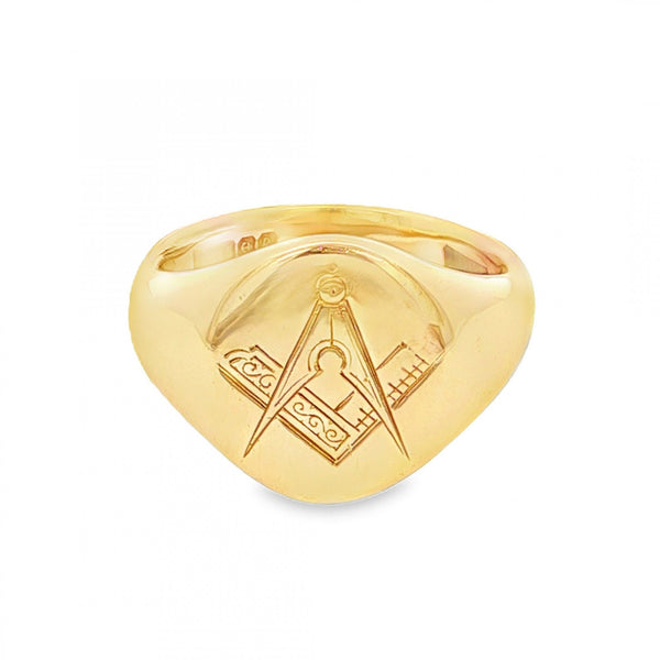 9ct Yellow Gold Masonic Oval Signet Ring - Size M½ - 15mm