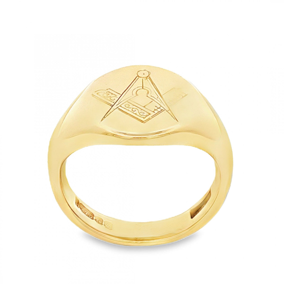 9ct Yellow Gold Masonic Oval Signet Ring - Size M½ - 15mm