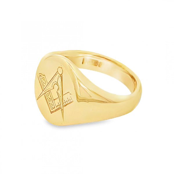 9ct Yellow Gold Masonic Oval Signet Ring - Size M½ - 15mm