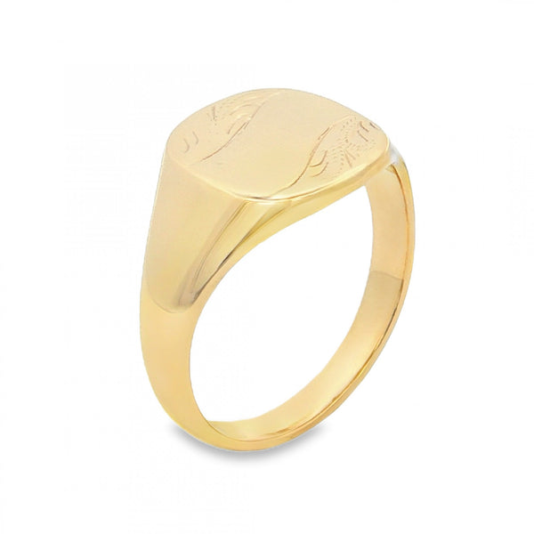 9ct Yellow Gold Cushion Signet Ring - Size X½ - 14mm