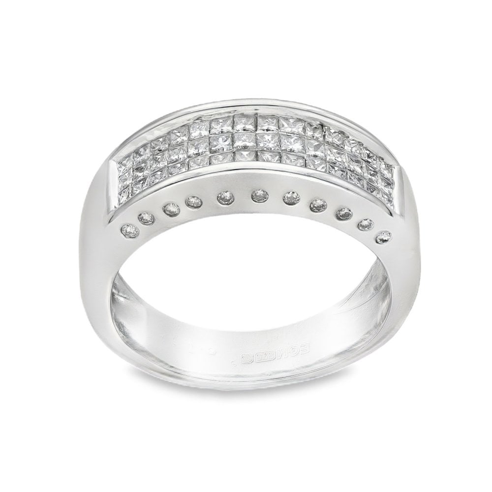 9ct White Gold Diamond 3-Row Half-Eternity Ring -Size O½ -1.00ct