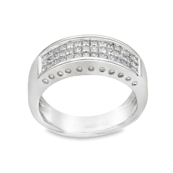 9ct White Gold Diamond 3-Row Half-Eternity Ring -Size O½ -1.00ct