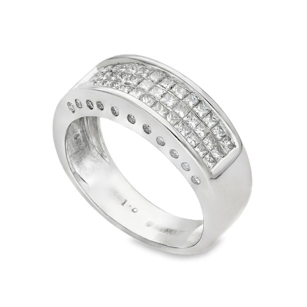 9ct White Gold Diamond 3-Row Half-Eternity Ring -Size O½ -1.00ct