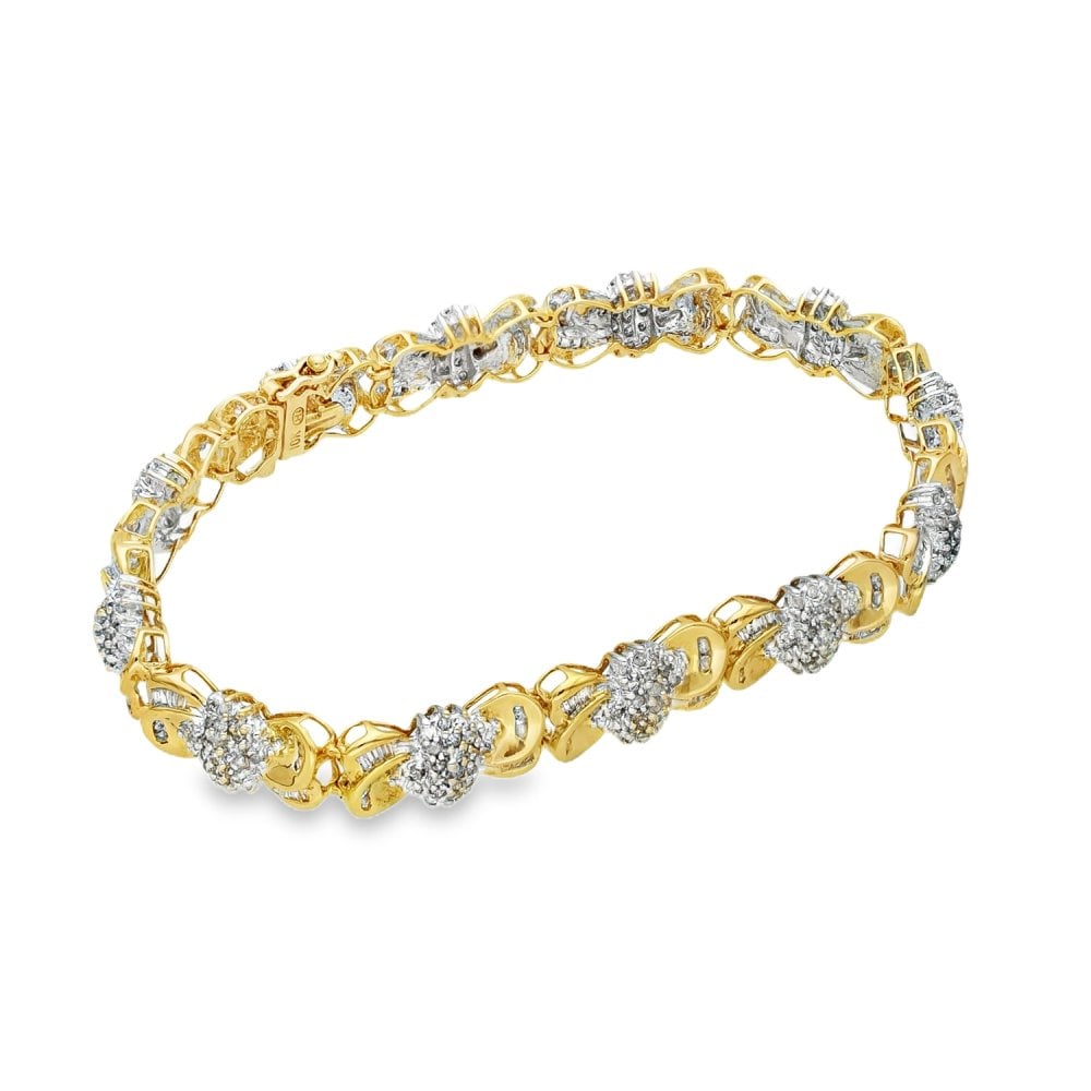10ct Yellow & White Gold Diamond Cluster Bracelet - 7" - 0.75ct